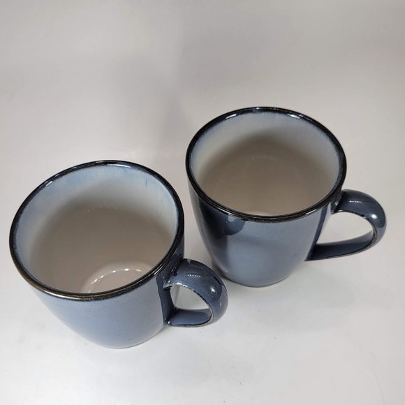 Sango Coffee Mugs Eggplant Blue White Cup Mugs 4" Tall Set of 2 - Picture 2 of 7